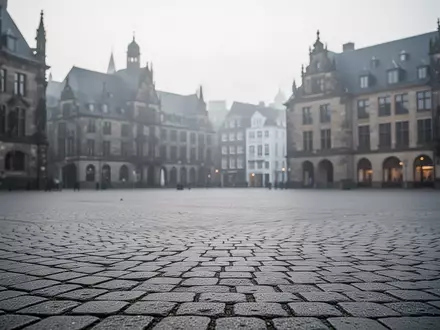 Ein leerer, gepflasterter Stadtplatz in Köln mit historischen Gebäuden im Hintergrund bei bedecktem Tageslicht. - Foto: über boerse-global.de