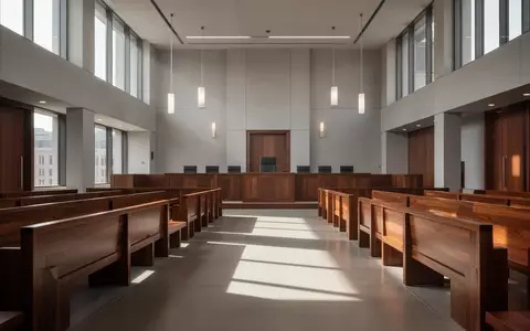 Ein minimalistischer Gerichtssaal mit polierten Holzbänken und hellem Lichteinfall durch große Fenster. - Foto: über boerse-global.de