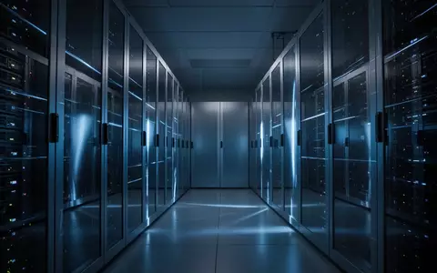 Abstraktes, minimalistisches Bild eines Serverraums mit blauem Licht und metallischen Oberflächen, das digitale Infrastruktur symbolisiert. - Foto: über boerse-global.de