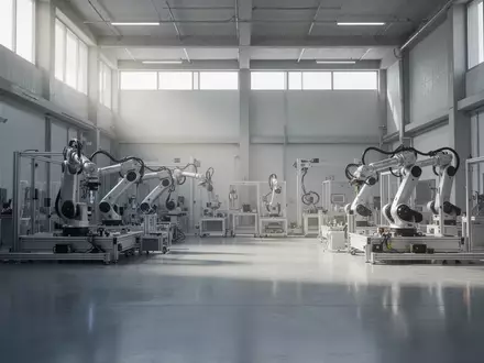Ein modernes Robotik-Forschungszentrum mit industrieller Architektur und mechanischen Anlagen in einer hellen, sauberen Umgebung. - Foto: über boerse-global.de