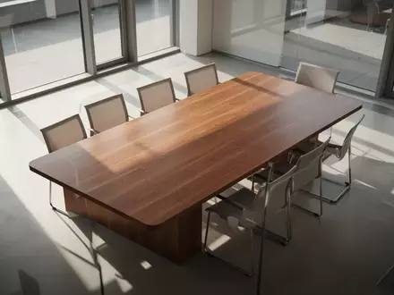 Ein leerer, aufgeräumter Konferenztisch in einem sonnendurchfluteten, modernen Büro mit weichem Tageslicht. - Foto: über boerse-global.de