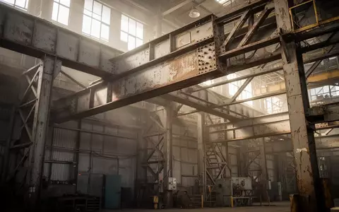 Nahaufnahme von industriellen Stahlträgern in einer Montagehalle mit natürlichem Lichteinfall. - Foto: über boerse-global.de