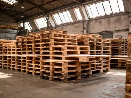 Leere Holzpaletten in einer hellen, aufgeräumten Lagerhalle mit Betonboden und natürlichem Lichteinfall. - Foto: über boerse-global.de