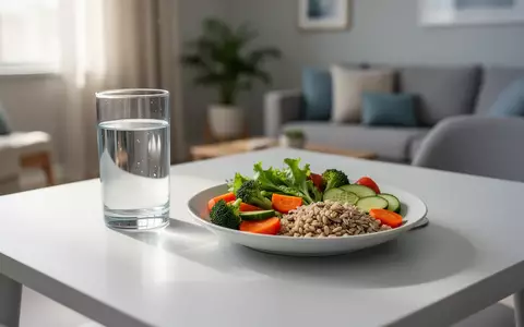Ein Glas Wasser und eine gesunde, ausgewogene Mahlzeit mit frischem Gemüse auf einem Tisch in einer ruhigen Umgebung. - Foto: über boerse-global.de