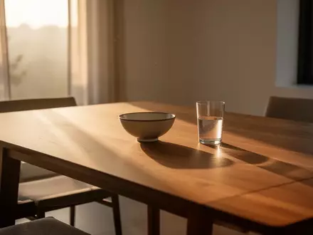 Ein minimalistisch gedeckter Frühstückstisch im warmen Licht der frühen Morgensonne. - Foto: über boerse-global.de