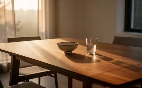 Ein minimalistisch gedeckter Frühstückstisch im warmen Licht der frühen Morgensonne. - Foto: über boerse-global.de