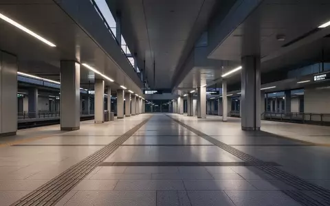 Moderne, barrierefreie Architektur einer öffentlichen Verkehrsanlage mit taktilen Bodenleitsystemen bei Dämmerung. - Foto: über boerse-global.de