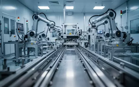Moderne Produktionshalle für Halbleiter mit automatisierten Fertigungsmaschinen in einer sauberen Industrieumgebung. - Foto: über boerse-global.de