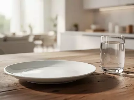 Ein minimalistisch gedeckter Esstisch in einer hellen, modernen Küche mit Fokus auf gesundes und bewusstes Essen. - Foto: über boerse-global.de