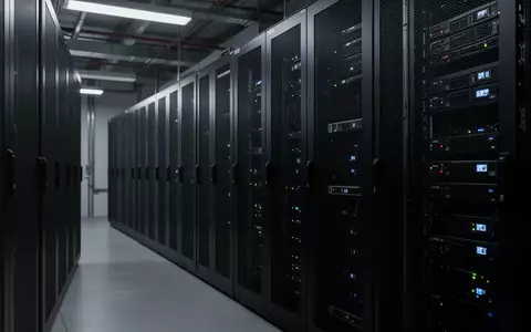 Moderne, minimalistische Serverraum-Umgebung mit dunklen Metallschränken in einem kühl beleuchteten Industrieraum. - Foto: über boerse-global.de
