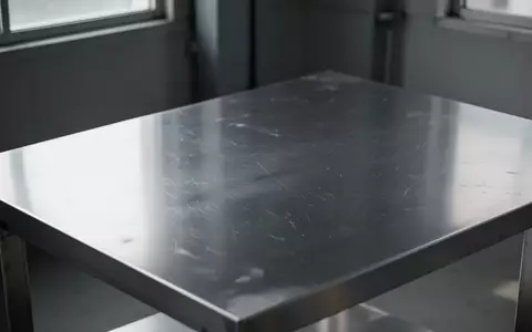 Eine leere, minimalistische Werkbank aus gebürstetem Aluminium in einem hellen, neutralen Raum. - Foto: über boerse-global.de