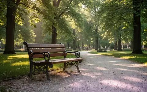 Eine leere, hölzerne Parkbank auf einem Kiesweg im Grazer Augarten an einem sonnigen Nachmittag. - Foto: über boerse-global.de