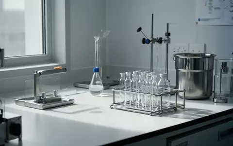 Ein steriler, moderner Laborraum mit Glasfläschchen auf einer weißen Arbeitsfläche, beleuchtet durch natürliches Licht. - Foto: über boerse-global.de
