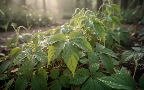 Nahaufnahme von Jiaogulan-Blättern in einem natürlichen Garten bei Morgenlicht. - Foto: über boerse-global.de