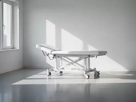 Ein minimalistischer, heller Behandlungsraum in einer Klinik mit klaren Linien und natürlichem Lichteinfall. - Foto: über boerse-global.de