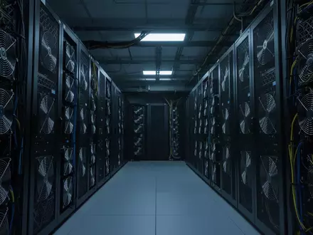 Ein minimalistischer, dunkel gehaltener Serverraum mit technischer Hardware und kühler blauer Beleuchtung. - Foto: über boerse-global.de