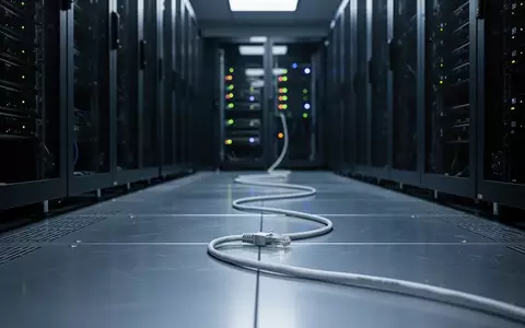 Ein dunkler, steriler Serverraum mit leeren Serverschränken und einzelnen Statusleuchten im Hintergrund. - Foto: über boerse-global.de