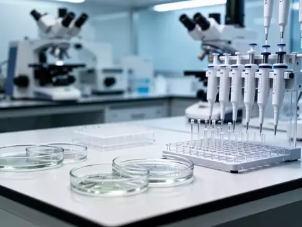 Ein steriler Laborarbeitsplatz mit wissenschaftlichen Präzisionsgeräten und Petrischalen für die Zellforschung. - Foto: über boerse-global.de
