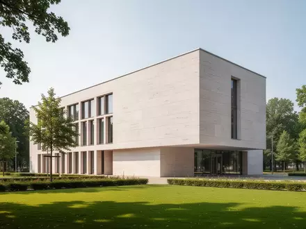 Modernes Verwaltungsgebäude in Sachsen bei Tageslicht, Architekturaufnahme ohne Personen oder Beschilderung. - Foto: über boerse-global.de