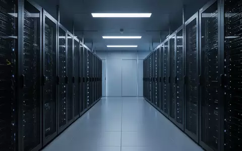Ein moderner, minimalistischer Serverraum mit dunklen Server-Racks in kühlem, blauem Licht. - Foto: über boerse-global.de
