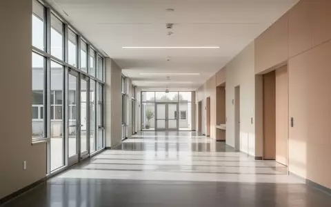 Ein heller, minimalistischer Flur in einem modernen Bildungszentrum mit großen Fenstern und poliertem Betonboden. - Foto: über boerse-global.de