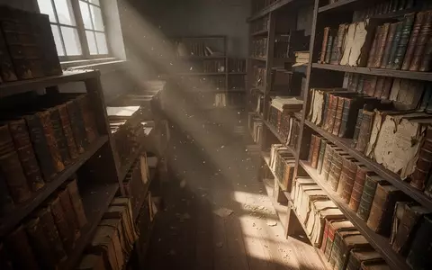 Regale in einem historischen Archiv mit alten, ledergebundenen Büchern in einer ruhigen, schattigen Bibliothek. - Foto: über boerse-global.de