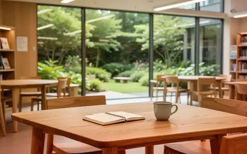 Ein heller, sonnendurchfluteter Gemeinschaftsraum mit Holzmöbeln und Blick in einen Garten, der zum Lernen einlädt. - Foto: über boerse-global.de