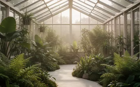 Ein lichtdurchfluteter, minimalistischer botanischer Garten mit üppigen grünen Pflanzen bei natürlichem Morgenlicht. - Foto: über boerse-global.de