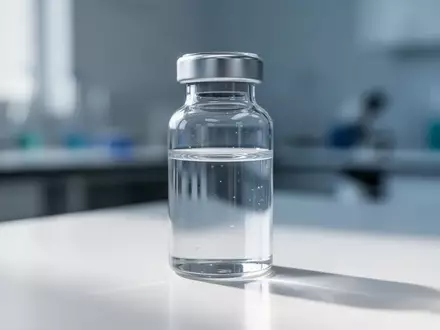 Ein steriles Glasfläschchen mit einer klaren Flüssigkeit in einem modernen medizinischen Forschungslabor. - Foto: über boerse-global.de