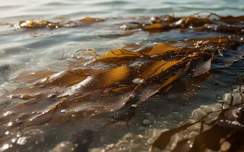 Braune Algenblätter treiben in klarem Wasser als Symbol für den Wirkstoff Fucoxanthin. - Foto: über boerse-global.de
