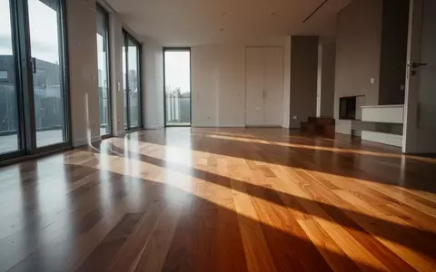 Ein sonnendurchfluteter, minimalistisch gestalteter Wohnraum mit poliertem Holzboden und klaren Lichtreflexionen. - Foto: über boerse-global.de