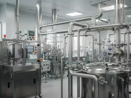 Moderne Produktionsanlage für pharmazeutische Erzeugnisse mit Edelstahlmaschinen in einem sterilen Laborumfeld. - Foto: über boerse-global.de