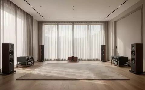 Ein minimalistisch eingerichtetes Wohnzimmer mit hellem Holzboden und weichem, natürlichem Tageslicht, das für eine hochwertige Akustikumgebung konzipiert ist. - Foto: über boerse-global.de