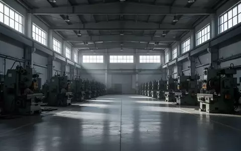Eine leere, weitläufige Industriehalle mit ungenutzten Maschinen und kühlem Lichteinfall. - Foto: über boerse-global.de