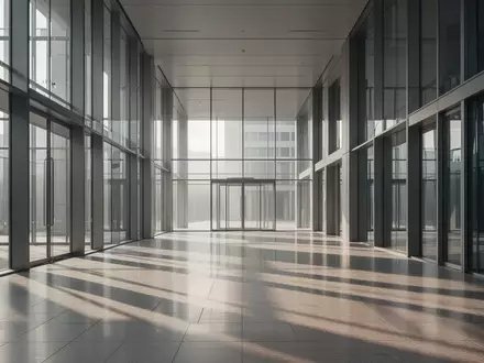 Ein minimalistisches, architektonisches Interieur in Seoul mit klaren Linien und geometrischen Strukturen, das Stabilität und moderne Finanzinfrastruktur symbolisiert. - Foto: über boerse-global.de