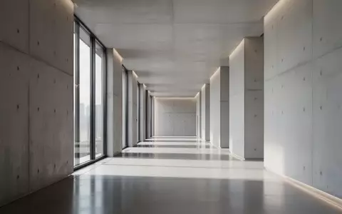 Ein minimalistischer, moderner Flur mit poliertem Betonboden und natürlichem Licht, das durch große Fenster fällt. - Foto: über boerse-global.de