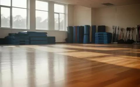 Heller, leerer Gymnastikraum mit Holzboden und einfallendem Tageslicht in einer Sporthalle. - Foto: über boerse-global.de