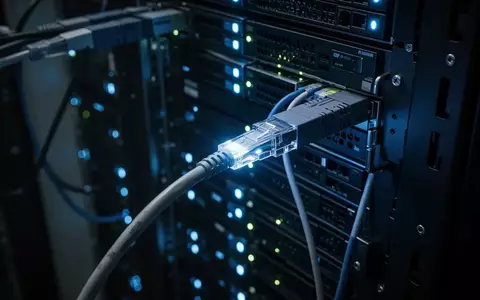 Nahaufnahme von Server-Hardware in einem dunklen Rechenzentrum mit blauen LED-Lichtern. - Foto: über boerse-global.de