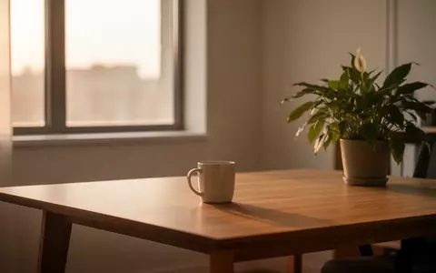 Ein minimalistischer, ruhiger Büroarbeitsplatz mit einer einzelnen Pflanze und einer leeren Tasse im weichen Licht. - Foto: über boerse-global.de