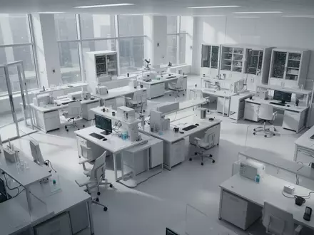 Ein minimalistischer, moderner Laborraum mit leeren Arbeitsplätzen und hellem Tageslicht, das auf eine Atmosphäre intensiver Forschung hindeutet. - Foto: über boerse-global.de