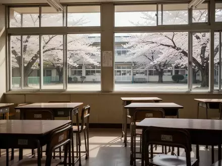 Ein leerer, von natürlichem Licht durchfluteter Klassenraum in einer japanischen Schule mit Blick auf einen ruhigen Schulhof. - Foto: über boerse-global.de