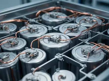 Nahaufnahme von industriellen Lithium-Ionen-Akkuzellen in einer Testumgebung, die den technischen Aufbau der Speicherkomponenten verdeutlicht. - Foto: über boerse-global.de