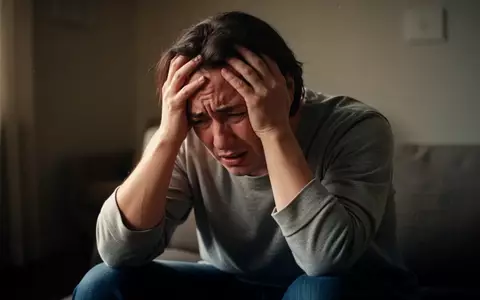 Eine Person sitzt in einem abgedunkelten Raum und hält sich schmerzverzerrt den Kopf. - Foto: über boerse-global.de