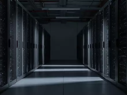 Dunkler, minimalistischer Serverraum mit unbeleuchteten Serverschränken in einer industriellen Umgebung. - Foto: über boerse-global.de