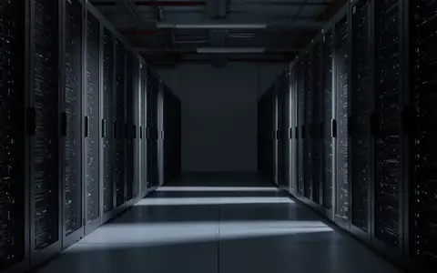 Dunkler, minimalistischer Serverraum mit unbeleuchteten Serverschränken in einer industriellen Umgebung. - Foto: über boerse-global.de