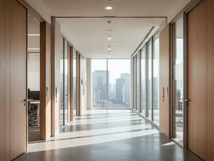 Ein heller, barrierefreier Büroflur mit breiten Durchgängen und natürlichem Tageslicht. - Foto: über boerse-global.de