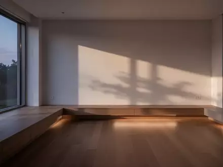 Ein minimalistisch gestalteter, ruhiger Wohnbereich bei Dämmerlicht mit sanftem Lichteinfall und architektonischen Schatten. - Foto: über boerse-global.de