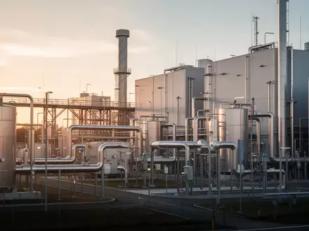 Moderne Wasserstoff-Brennstoffzellen-Anlage in einer Industrieumgebung bei Sonnenuntergang - Foto: über boerse-global.de