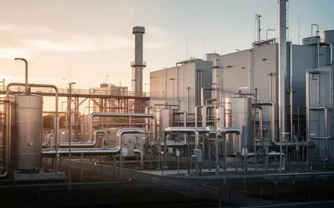 Moderne Wasserstoff-Brennstoffzellen-Anlage in einer Industrieumgebung bei Sonnenuntergang - Foto: über boerse-global.de