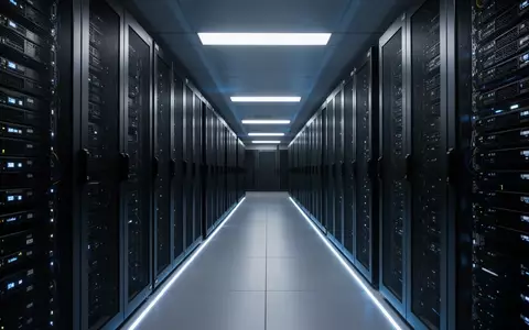 Ein moderner, dunkel beleuchteter Serverraum mit einer Reihe von technischer Infrastruktur in einem Finanzinstitut. - Foto: über boerse-global.de